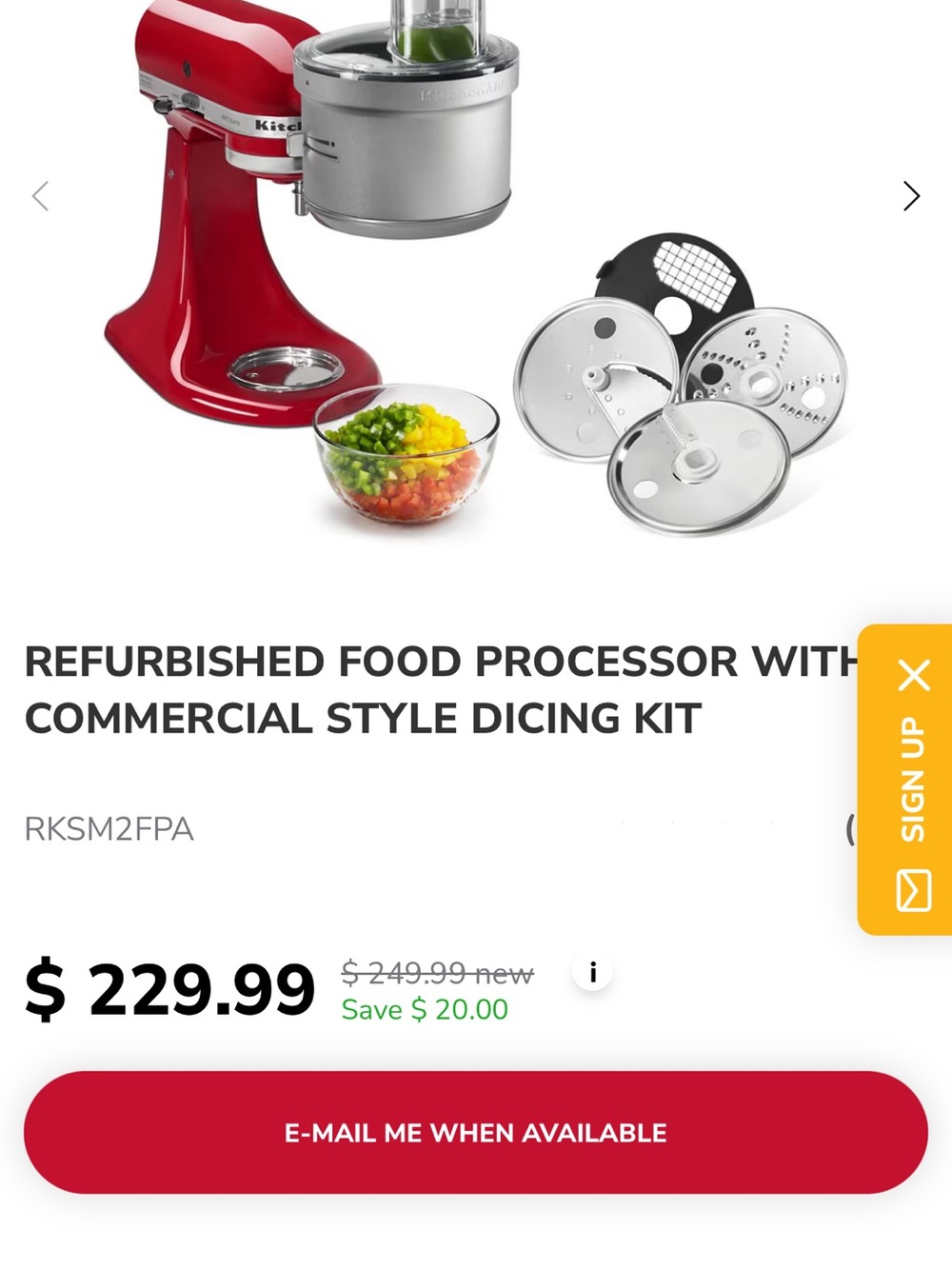 Cuisinart Red Food Processor Attachment with Commercial Dicing Discs